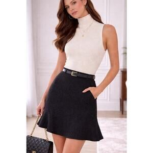 VTG Nanette Lepore Wool Textured A-Line Skirt S Black Minimalist Dark Academia